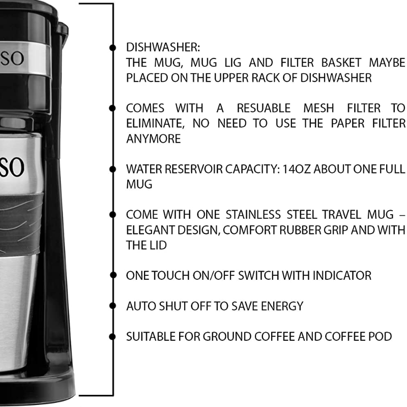 Mixpresso 2-In-1 Single Cup Coffee Maker & 14oz Travel Mug