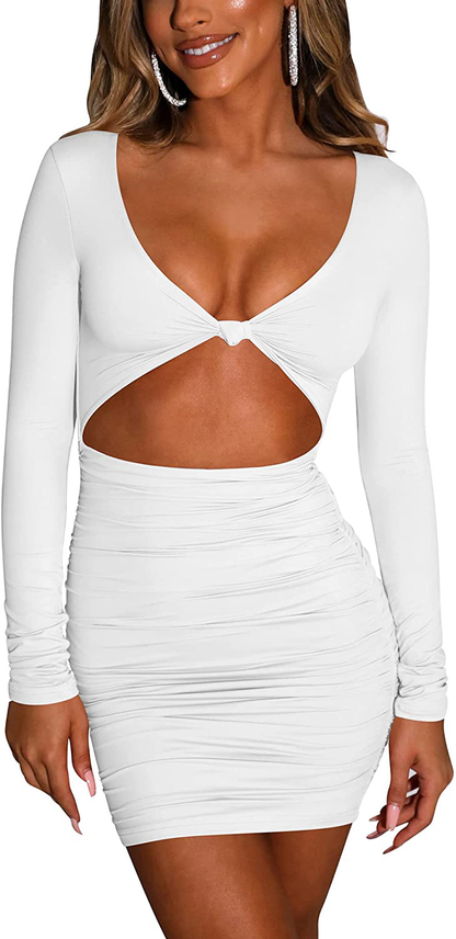 Kaximil Women's Sexy Bodycon Sleeveless Cut Out Ruched Tank Mini Club Party Dresses