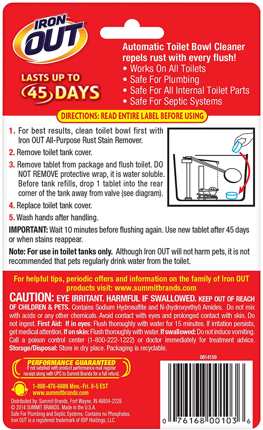 Super Iron Out AT12N Automatic Toilet Bowl Cleaner-Rust and Hard Water Stain Repellent Cleans with Each Flush