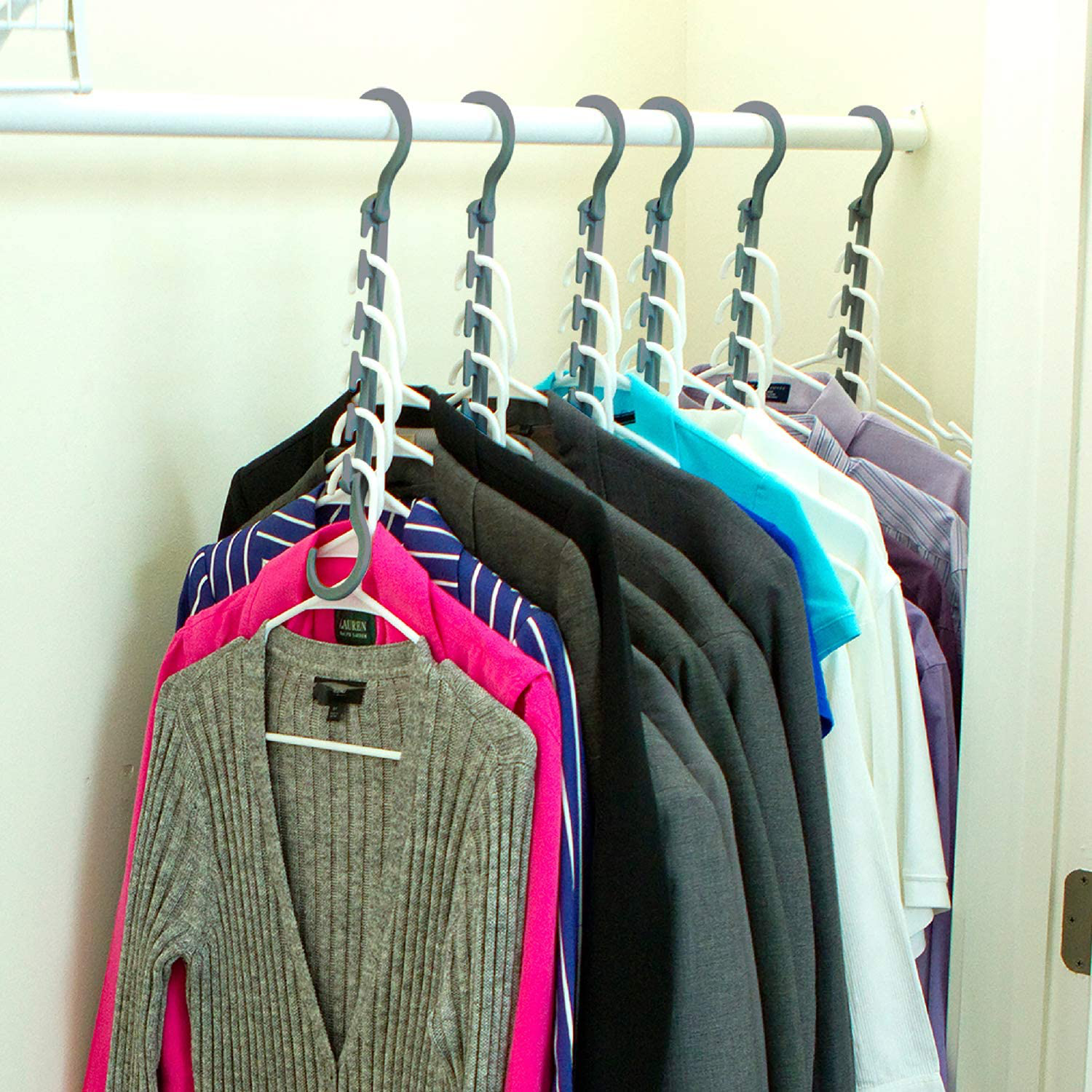 Wonder Hanger Max New & Improved, Pack of 10 – Triples Closet Space for Easy, Effortless, Wrinkle-Free Clothes, Comes Fully Assembled, Grey