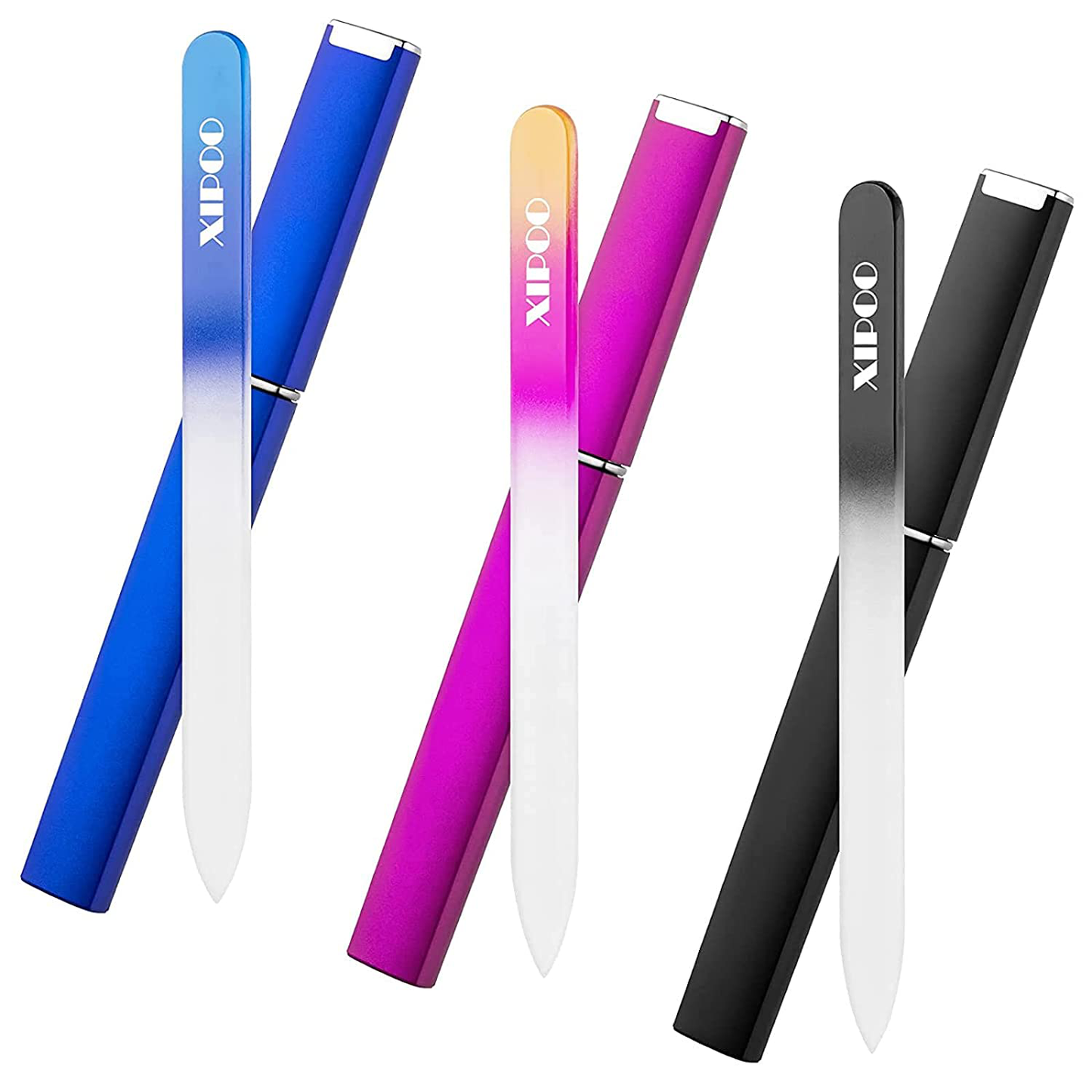 Glass Nail File 3 Pack, Nail File, Glass Nail File with Case, Double Sided Etched Surface Files