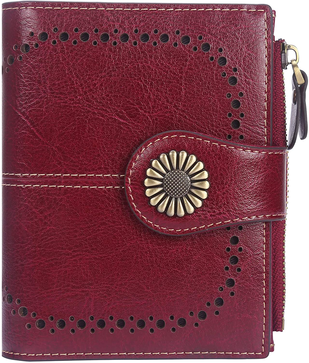 Lavemi Womens Leather Wallet RFID Blocking Small Bifold Compact Credit Card Case Purse for Women with ID Window Zipper Pocket