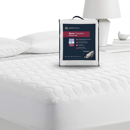 Serta Perfect Sleeper Basic Comfort Mattress Pad, Air Dry Moisture Wicking, Microfiber Fill, Scotchgard Stain Release, Antimicrobial Odor Protection, Cooling, Full, White