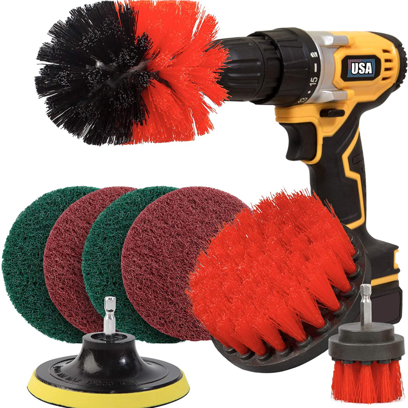 8 Piece Drill Brush And Scouring Pad Attachment Set 
