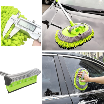 62" Car Wash Mop Kit, Car Wash Brush with Long Handle Stainless Steel Pole, Car Wash Kit Car Detailing Kit Car Wash Mop Mitt Car Cleaning Supplies Kit for RV Cars SUV Trucks and Bus (Green)