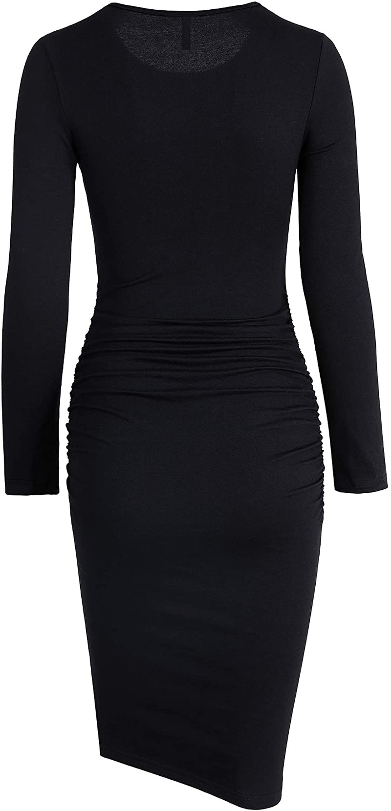 Missufe Women's Long Sleeve Ruched Casual Sundress Midi Bodycon Sheath Dress