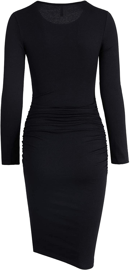Missufe Women's Long Sleeve Ruched Casual Sundress Midi Bodycon Sheath Dress