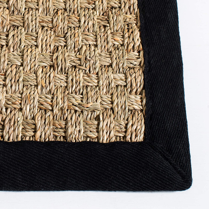 Safavieh Natural Fiber Collection NF114E Border Basketweave Seagrass Area Rug, 3' x 5', Blue