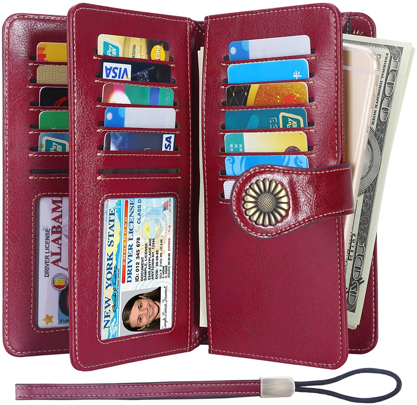 Lavemi Womens Large Capacity RFID Blocking Leather Wristlet Clutch Wallets Card Holder
