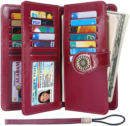 Lavemi Womens Large Capacity RFID Blocking Leather Wristlet Clutch Wallets Card Holder