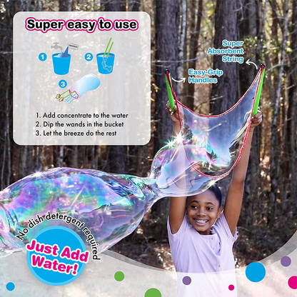 WOWMAZING Giant Bubble Kit: Unicorn - Incl. Wand, 2 Big Bubble Concentrate Pouches and 8 Sun-Activated Magical Stickers | Outdoor Toy for Kids, Girls | Bubbles Made in The USA - Unicorn Kit