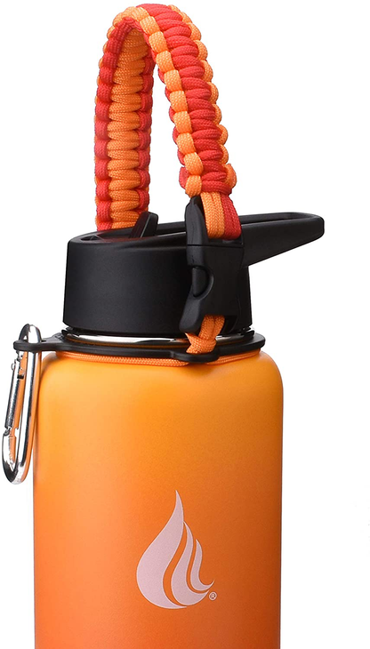  Wide Mouth Paracord Handle - Strap Carrier with Safety Ring and Carabiner - Compatible with 18, 24, 32, 40, and 64 oz Stainless Steel Water Bottles
