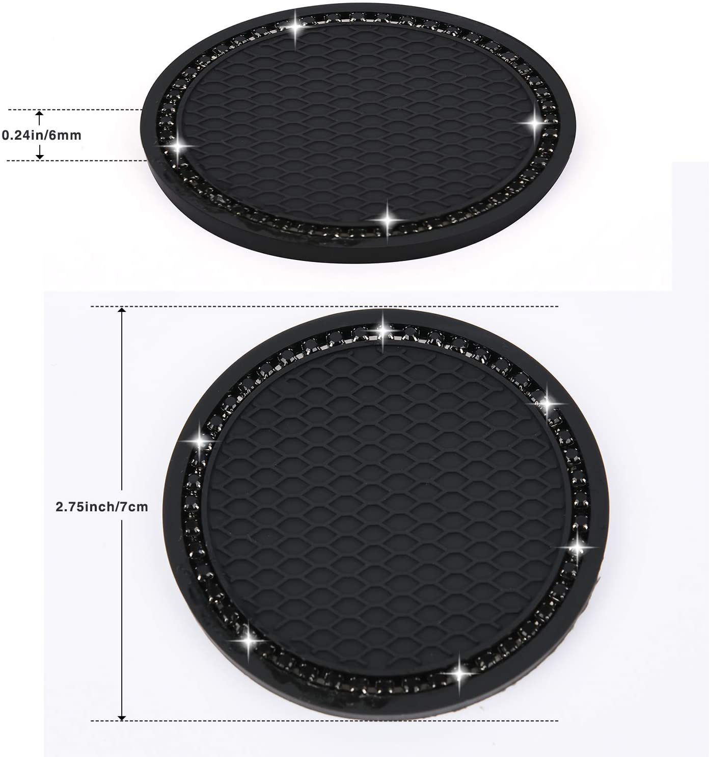 Valleycomfy 4PCS Bling Car Coasters, Universal Vehicle Bling Car Accessories -2.75 inch Silicone Anti Slip Crystal Rhinestone Cup Holder Coasters for Car (Black)