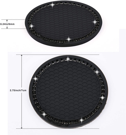 Valleycomfy 4PCS Bling Car Coasters, Universal Vehicle Bling Car Accessories -2.75 inch Silicone Anti Slip Crystal Rhinestone Cup Holder Coasters for Car (Black)