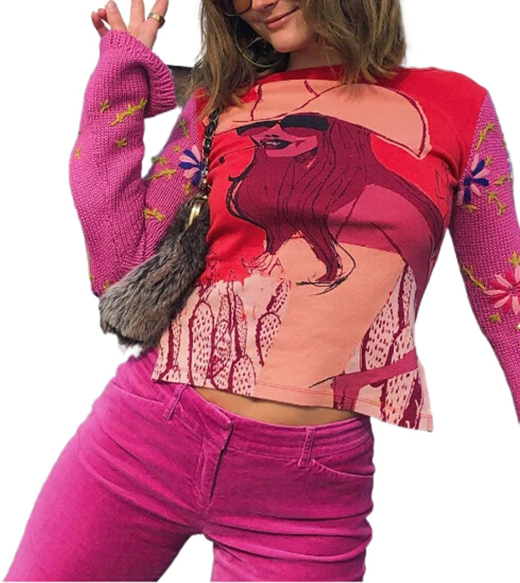Women's Graphic Print Crop Top Vintage Punk Portrait Shirts Summer Slim Short Sleeve T Shirt Tops Y2k Fashion Clothes