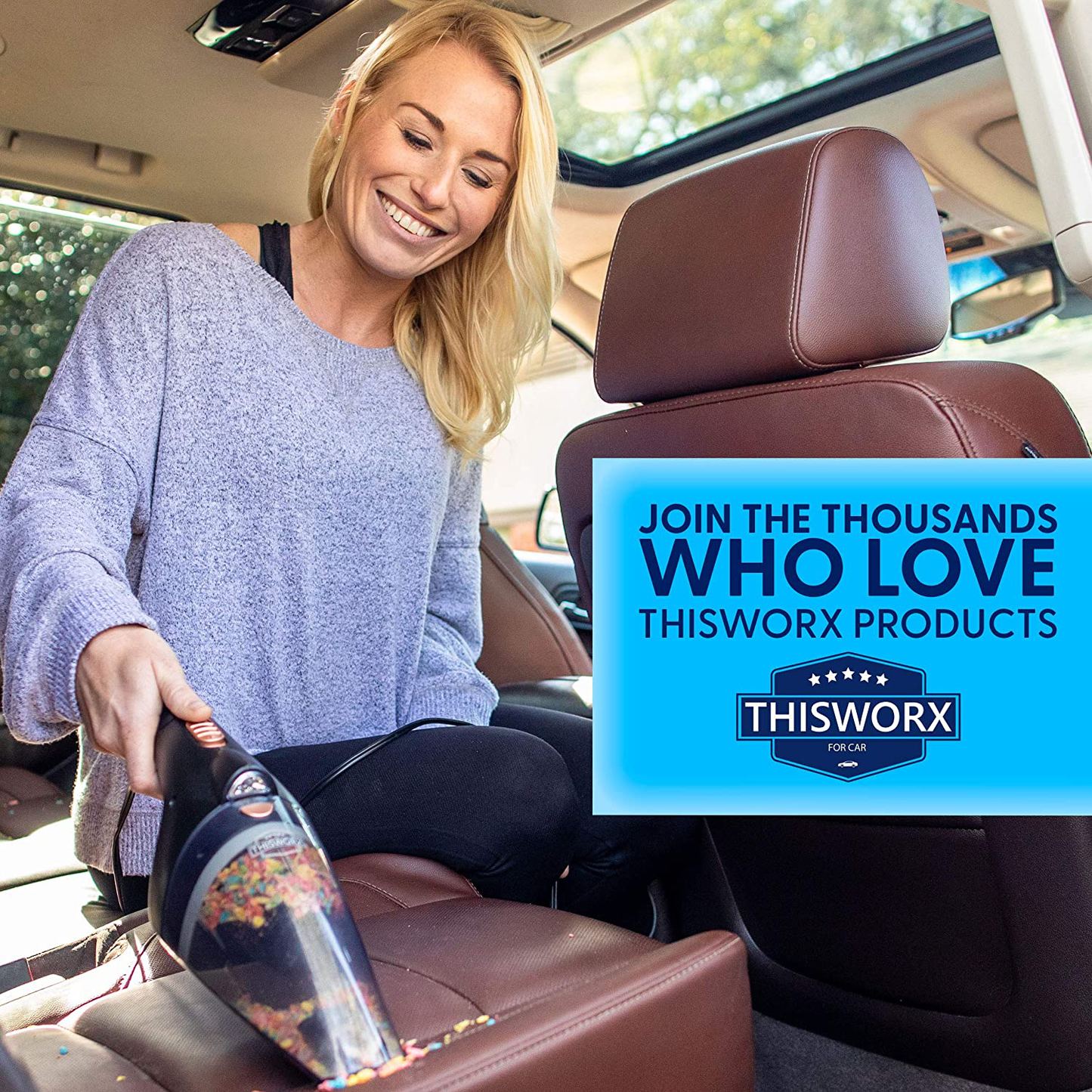 THISWORX Car Vacuum Cleaner - Portable, High Power, Handheld Vacuums w/ 3 Attachments, 16 Ft Cord & Bag - 12v, Auto Accessories Kit for Interior Detailing - Black