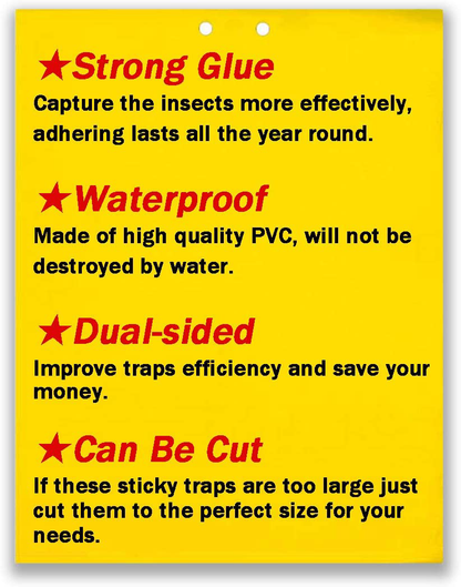 50 Sheets Yellow Sticky Traps, Fruit Fly Traps, for Indoor and Outdoor, Include Twist Ties and Plastic Holders
