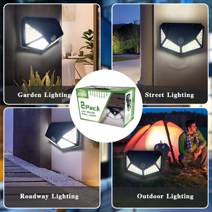 2 Pack 100 LED Solar Motion Sensor Lights - Wireless, Outdoor, IP65 Waterproof