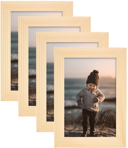 KINLINK 8x10 Picture Frames Natural Wood Frames with Acrylic Plexiglass for Pictures 4x6/5x7 with Mat or 8x10 Without Mat, Tabletop and Wall Mounting Display, Set of 4