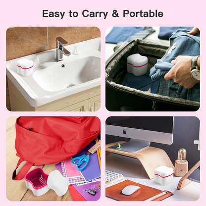 Dental Retainer Case Box Orthodontic Mouthguard Storage Case,Denture Retainer Container Teeth Bath Soaking Cup for Office|Travel|Household (Pink)