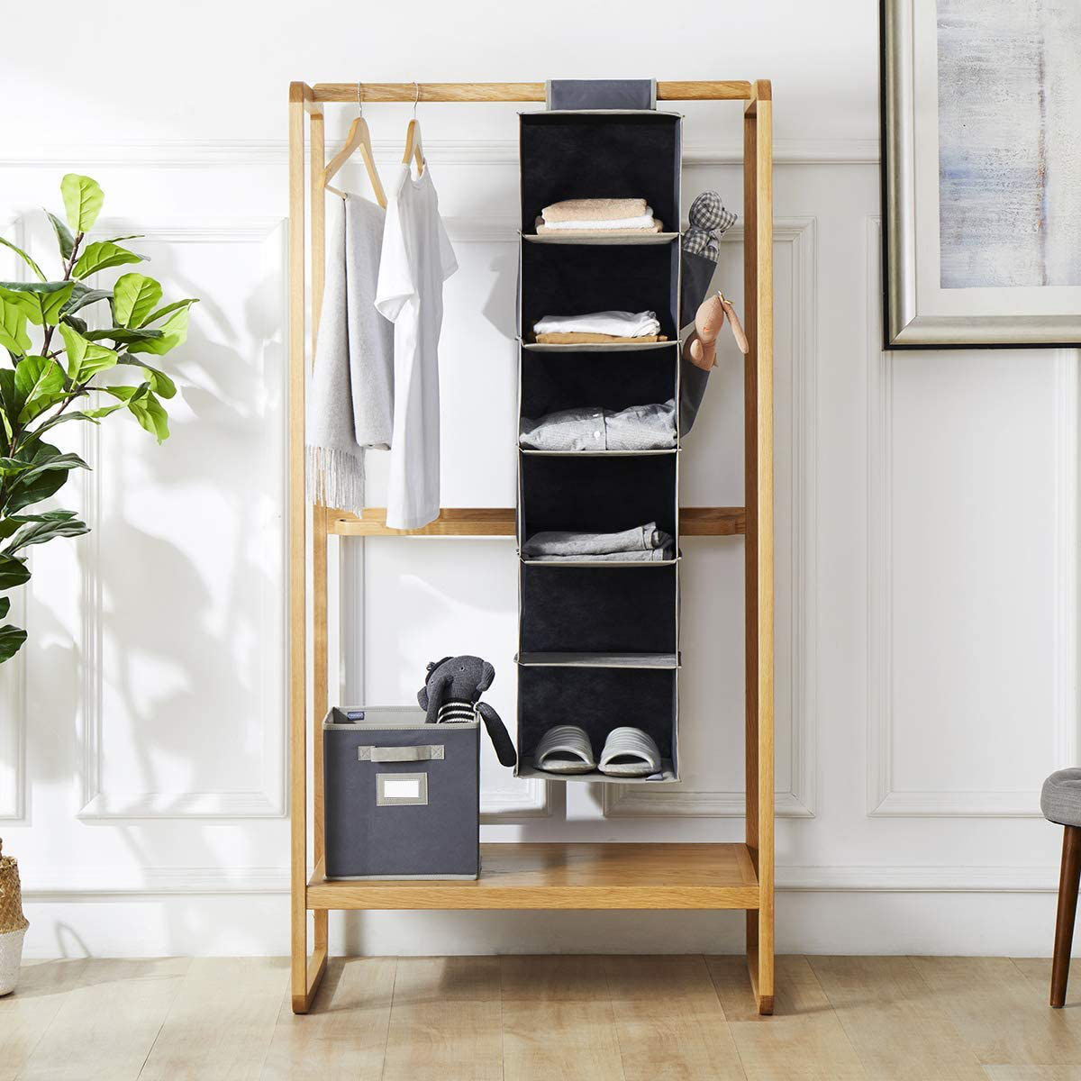 YOUDENOVA Hanging Closet Organizers and Storage, 6-Shelf Hanging Closet Shelves, Black