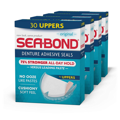 Sea Bond Secure Denture Adhesive Seals Original Uppers, Zinc Free, All Day Hold, Mess Free,15 Count
