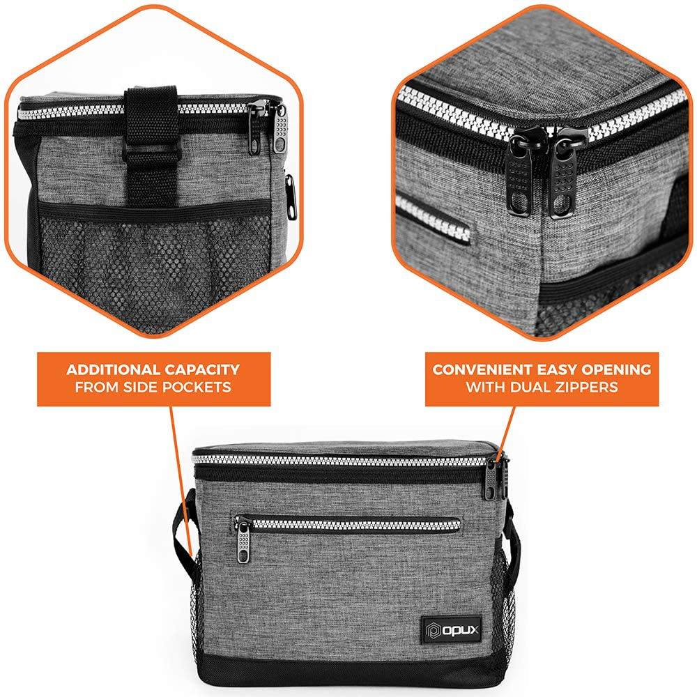 OPUX Insulated Lunch Box for Men Women, Leakproof Thermal Lunch Bag for Work, Reusable Lunch Cooler Tote, Soft School Lunch Pail for Kids with Shoulder Strap, Pockets, 14 Cans, 8L, Heather Grey