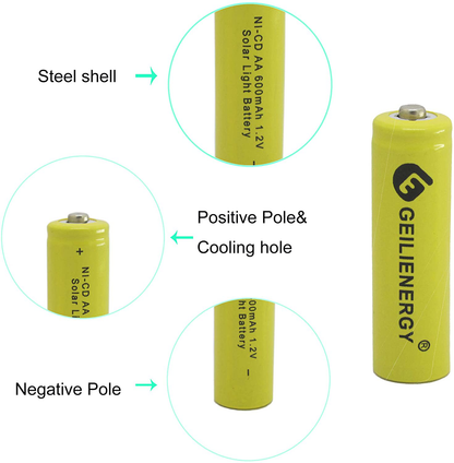 GEILIENERGY Solar Light AA Ni-CD 600mAh Rechargable Batteries (Pack of 12)