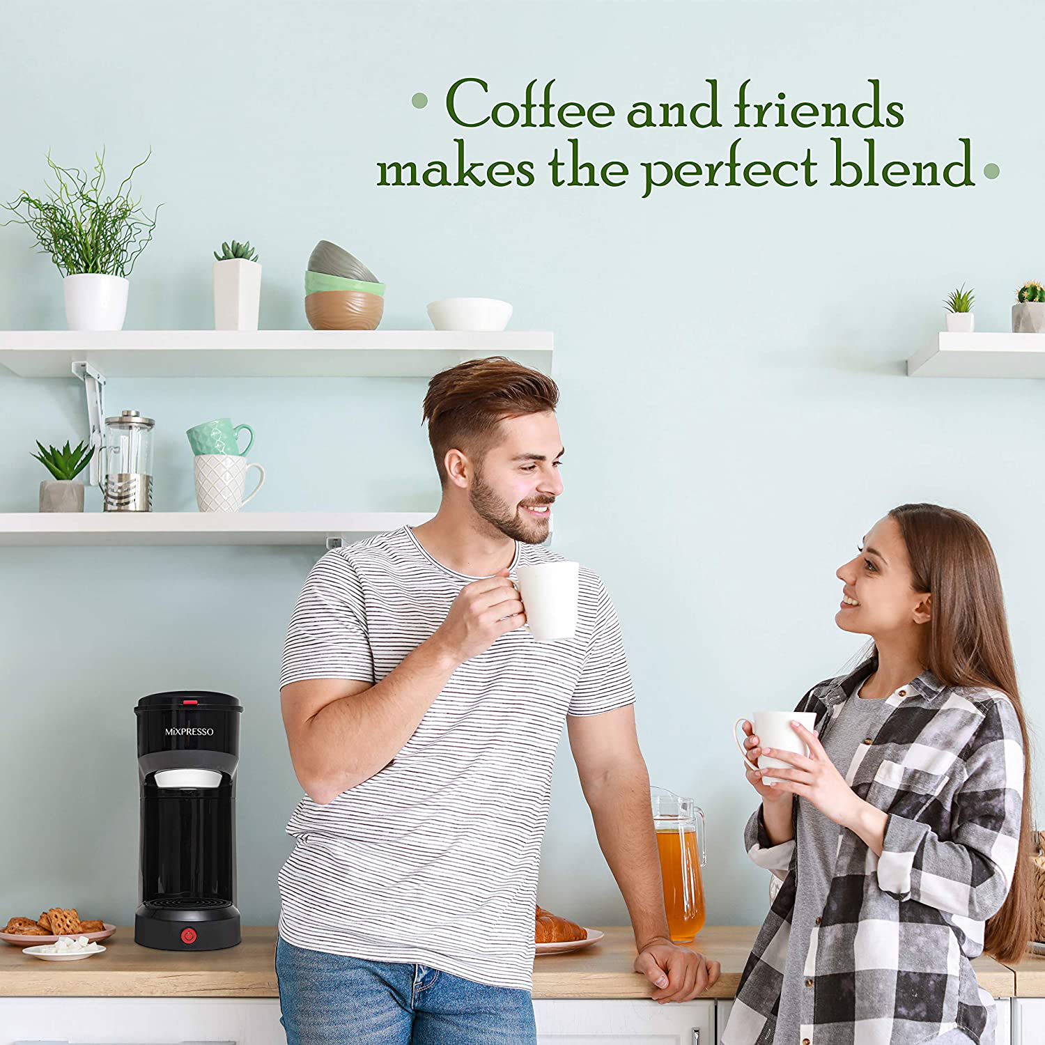Mixpresso 2 in 1 Coffee Brewer, Single Serve Coffee Maker K Cup Compatible & Ground Coffee, Personal Coffee Maker ,Compact Size Mini Coffee Maker, Quick Brew Technology (14 oz) (black)