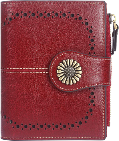 Lavemi Womens Leather Wallet RFID Blocking Small Bifold Compact Credit Card Case Purse for Women with ID Window Zipper Pocket