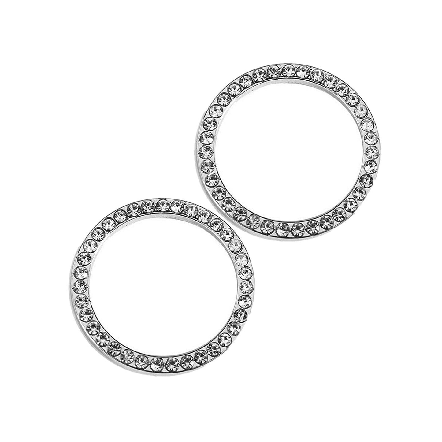 Personality Car Interior Emblem Crystal Ring Sticker,Automotive Parts Start Engine Ignition Button Key & Knobs Key Ignition & Knob Bling Ring, Car Glam Interior Accessory, Unique Women Gift(Silver)