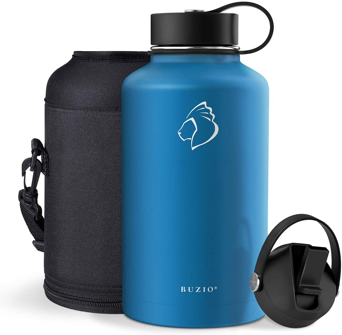 BUZIO Insulated Water Bottle with Straw Lid and Flex Cap, 32oz, 40oz, 64oz, 87oz Modern Double Vacuum Stainless Steel Water Flask, Cold for 48 Hrs Hot for 24 Hrs Simple Thermo Canteen Mug,BPA-Free