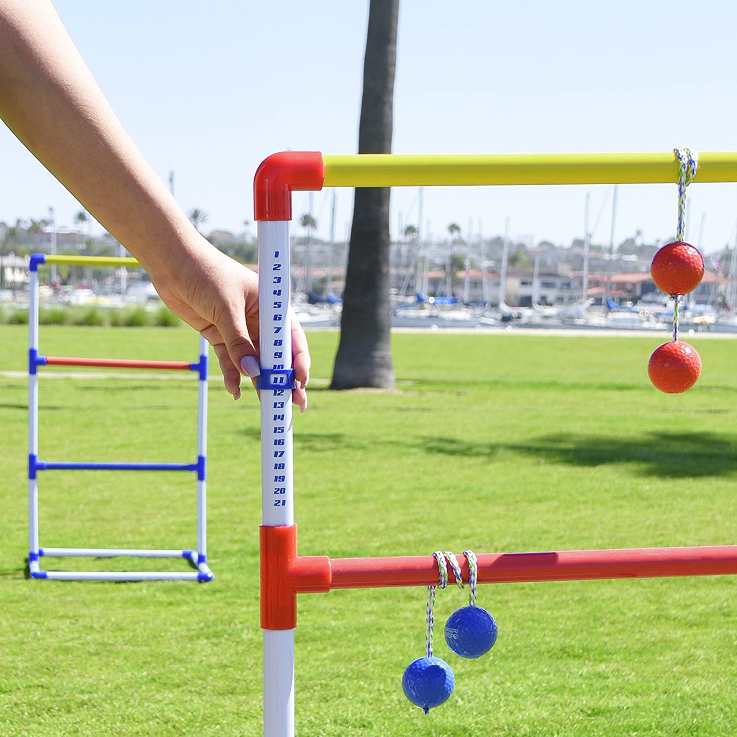 GoSports Premium Ladder Toss Outdoor Game Set with 6 Bolo Balls, Travel Carrying Case and Score Trackers - Choose Between Standard and Giant Size Sets
