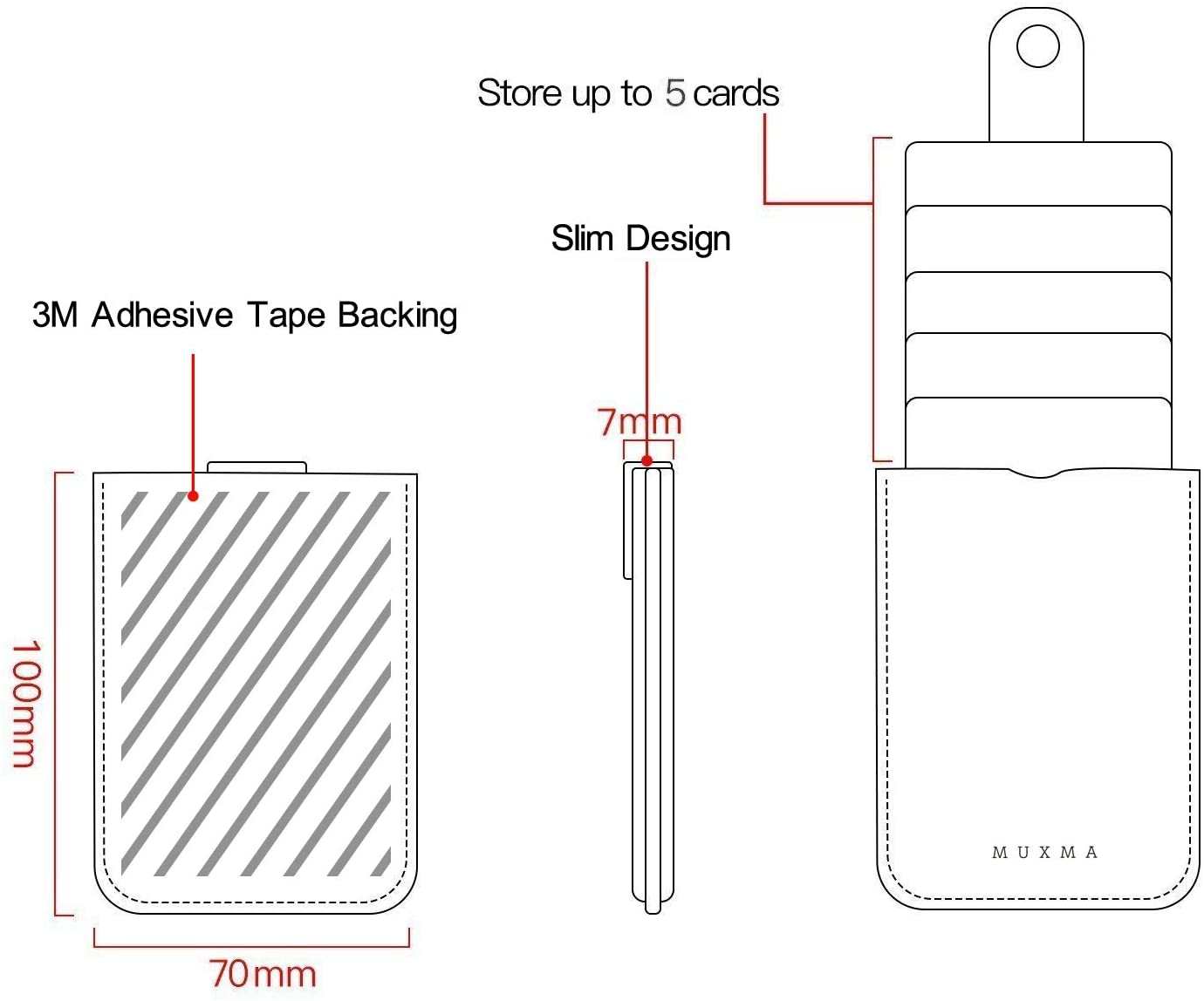 RFID Blocking Phone Card Holder Stick-On Hold up to 5 Cards