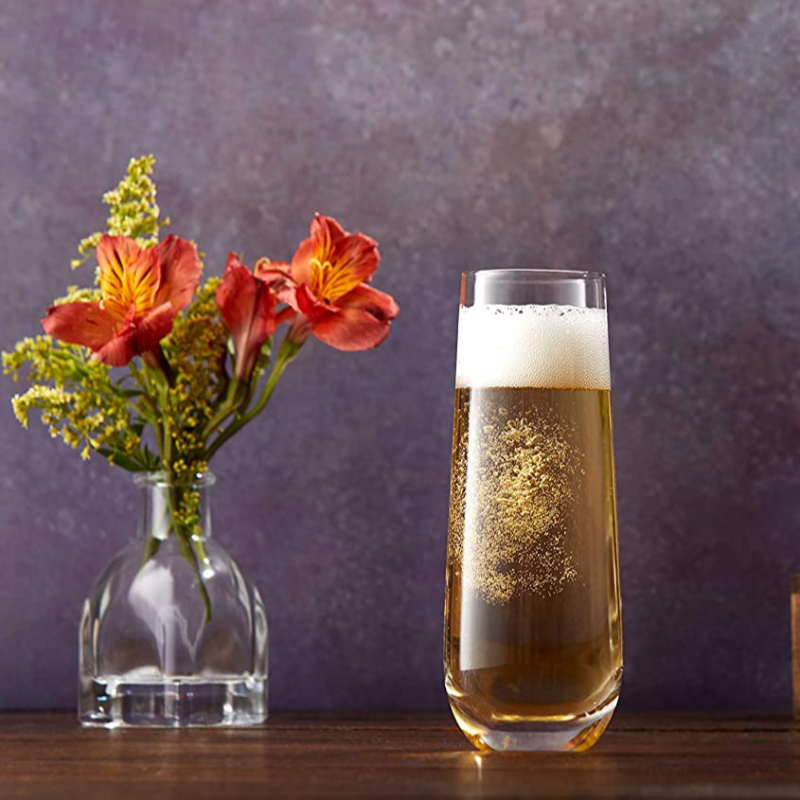 Set of 8 Stemless Crystal Champagne Flutes 9.4oz each