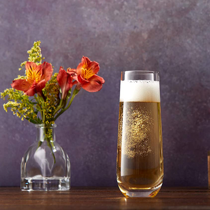 Set of 8 Stemless Crystal Champagne Flutes 9.4oz each