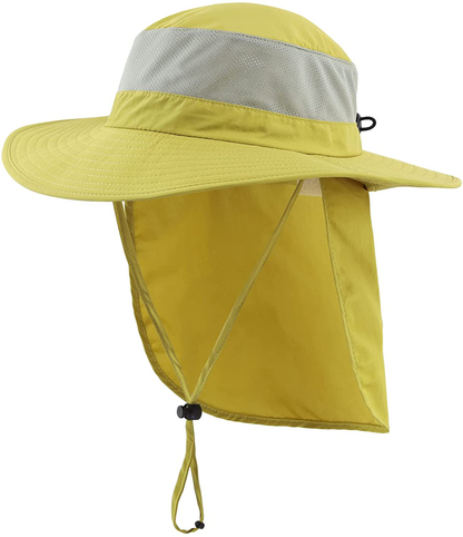 Outdoor UPF50+ Mesh Sun Hat Wide Brim Fishing Hat with Neck Flap