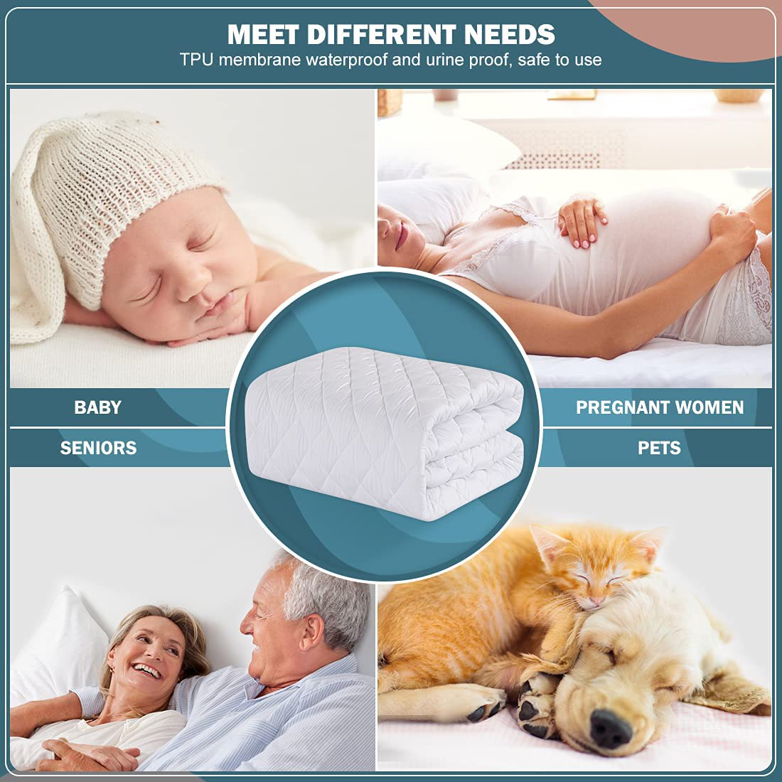 UNILIBRA 100% Waterproof Quilted Mattress Pad Queen Size, 6''-25'' Deep Pocket Fitted Mattress Protector Cover, Breathable, Hollow Cotton Alternative Filling Mattress Topper