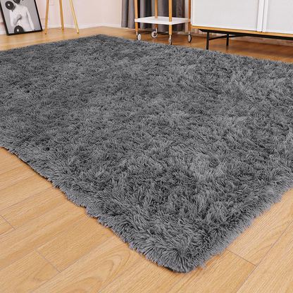 Ophanie Rugs for Bedroom, Fluffy Shag Fuzzy Soft Carpet, Plush Shaggy Bedside Area Rug, Indoor Floor Living Room Carpet for Kids Boys Dorm Home Decor Aesthetic, Nursery, 4 x 5.3 Feet Black and Grey