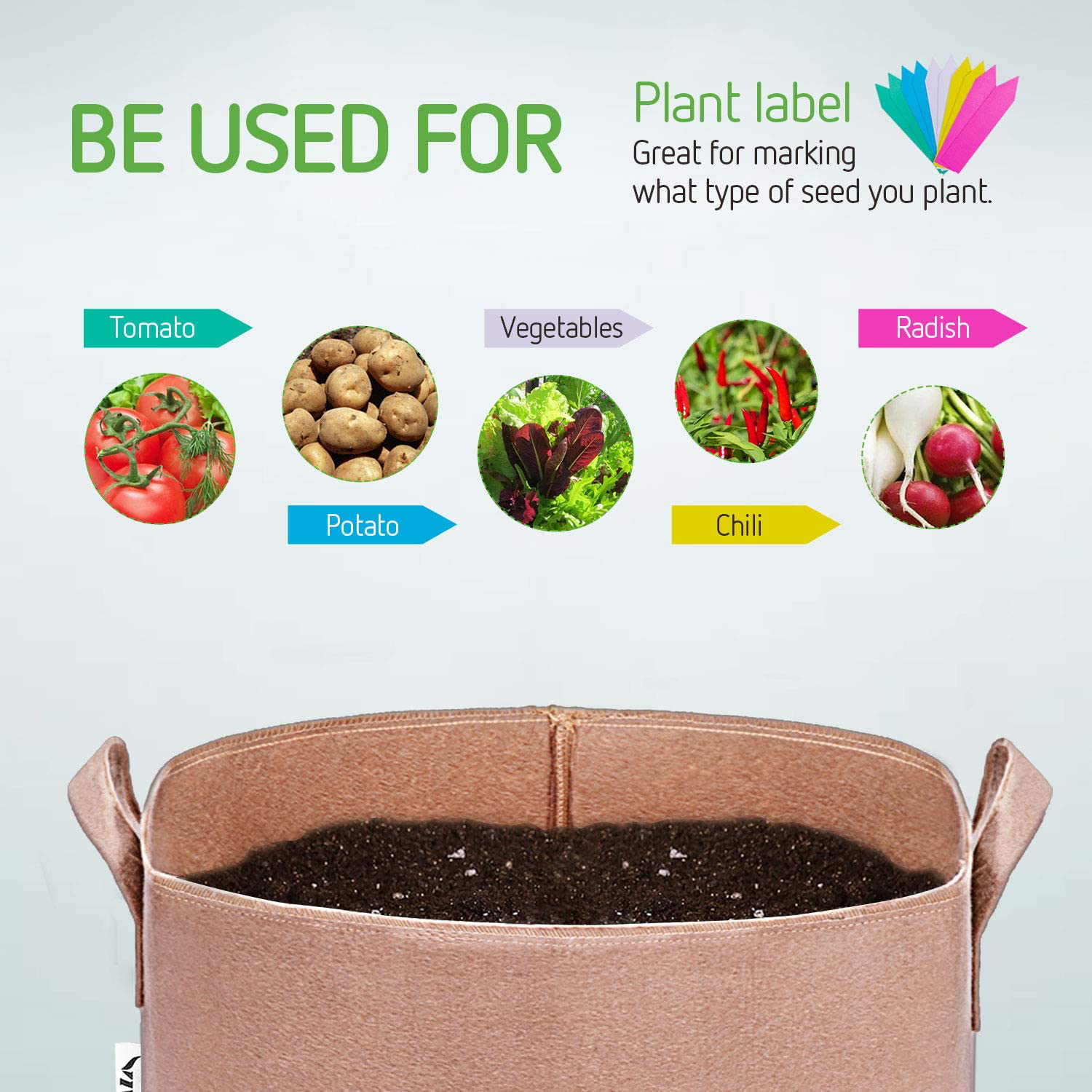 Heavy Duty Thickened Non-woven Fabric Pots Grow Bags with Strap Handles