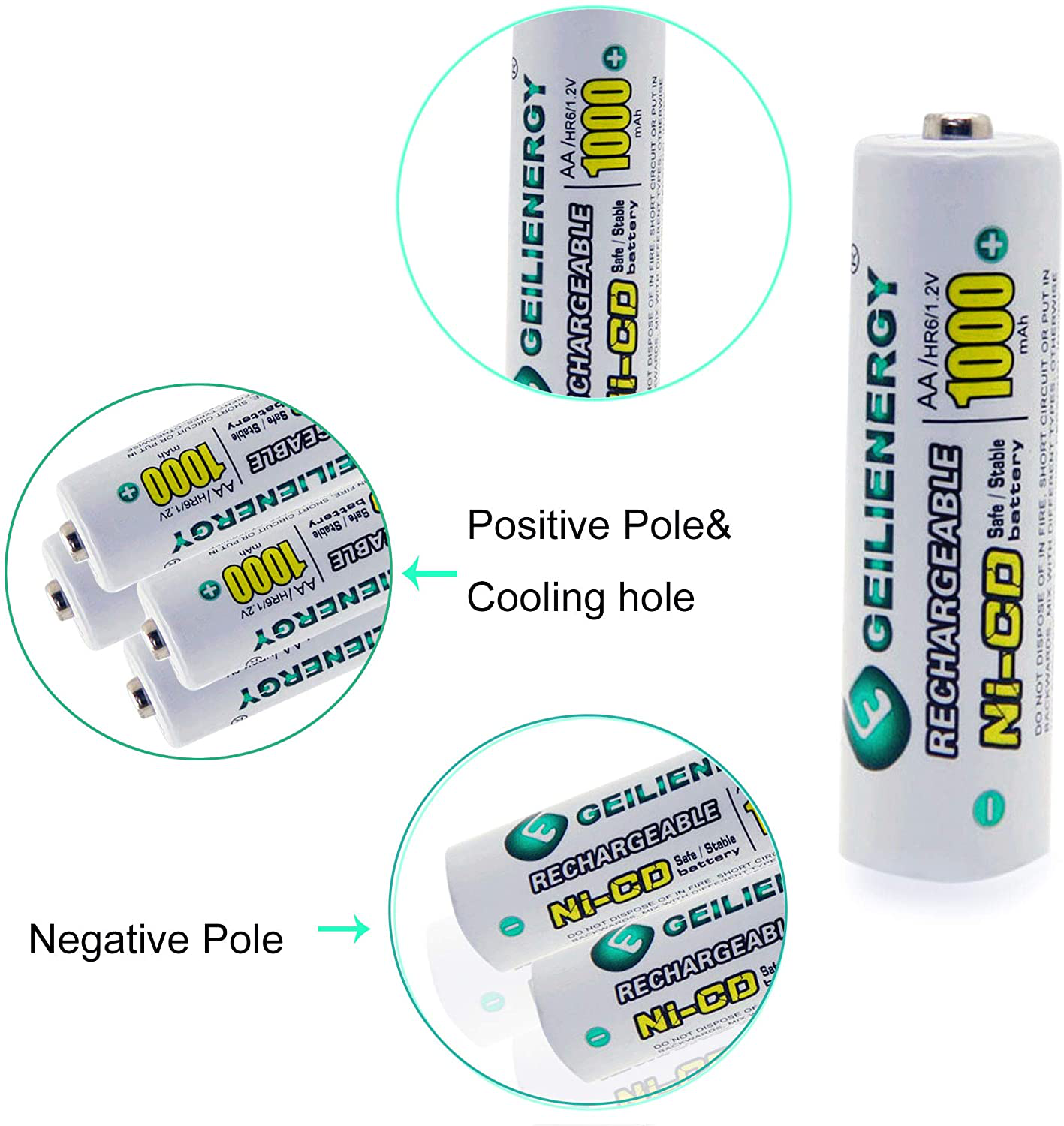 GEILIENERGY Solar Light AA Ni-CD 1000mAh Rechargable Batteries,AA Rechargeable Batteries for Solar Lights Solar Lamp(Pack of 8)