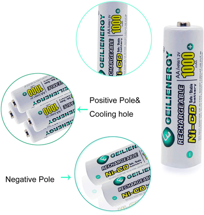 GEILIENERGY Solar Light AA Ni-CD 1000mAh Rechargable Batteries,AA Rechargeable Batteries for Solar Lights Solar Lamp(Pack of 8)