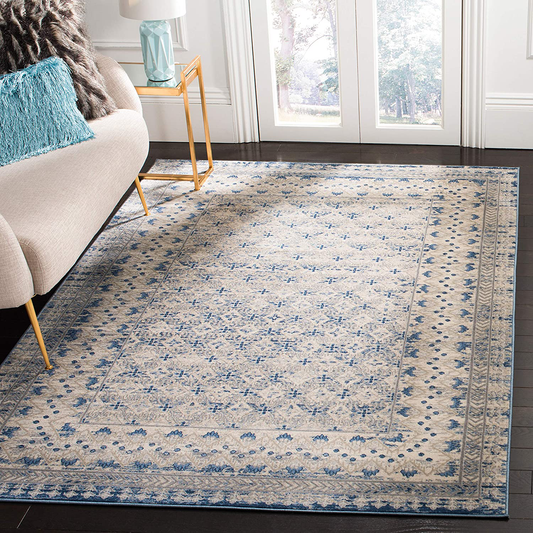Safavieh Brentwood Collection BNT899G Traditional Oriental Distressed Non-Shedding Stain Resistant Living Room Bedroom Area Rug, 3' x 5', Light Grey / Blue