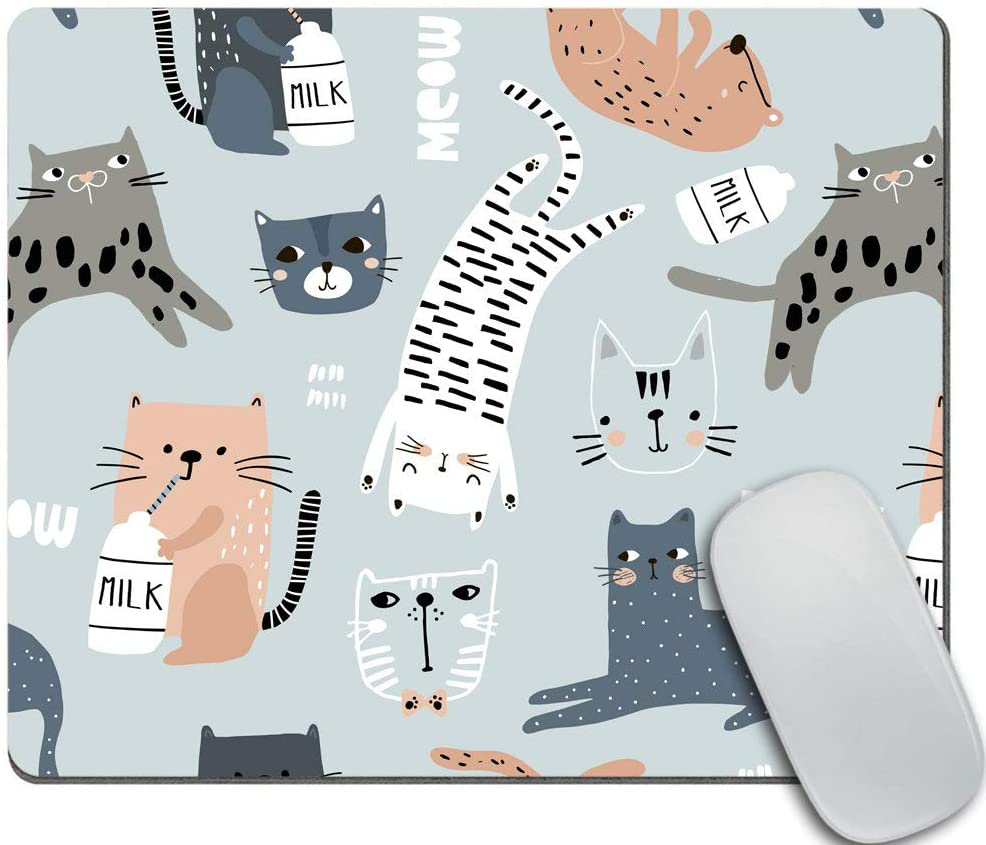 Amcove Funny cat in The 3D Glasses with Popcorn Basket Mousepad Non-Slip Rubber Gaming Mouse Pad Rectangle Mouse Pads for Computers Laptop Cat Desk Accessories