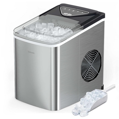 Self-Cleaning Countertop Ice Machine with Ice Scoop and Basket 