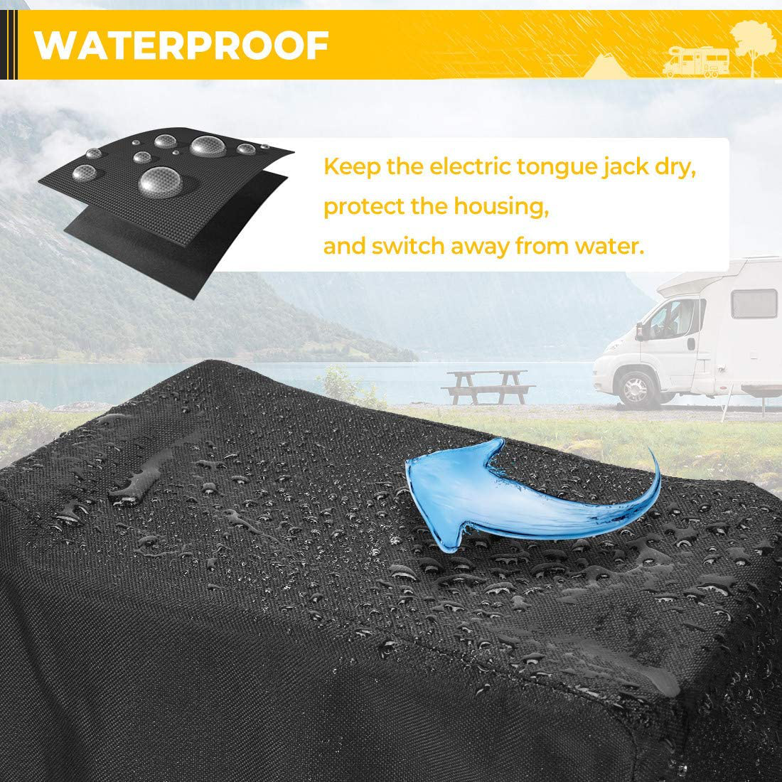 BougeRV 600D Polyester Electric Tongue Jack Cover RV Accessories Universal Trailer RV Electric Tongue Jack Protective Cover Camper Accessories for Outside (Large Size 14″H x 5″W x 10″D)