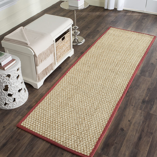 Safavieh Natural Fiber Collection NF114D Border Basketweave Seagrass Runner, 2'6" x 12' , Red
