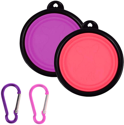 AYECEHI Portable Silicone Collapsible Pet Cat Bowls,[2 Pack] Foldable Expandable Water Feeding Travel Bowl Cup Dish for Pet Dogs and Cats - with 2 Pack Carabiners