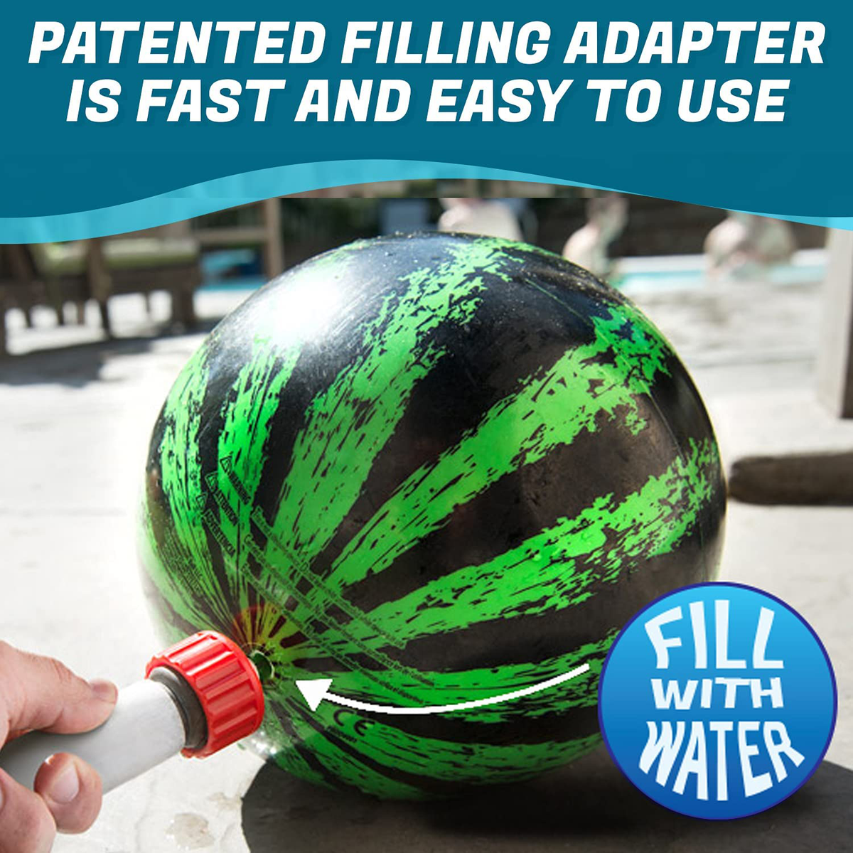 Watermelon Ball – The Ultimate Swimming Pool Game | Pool Ball for Under Water Passing, Dribbling, Diving and Pool Games for Teens, Kids, or Adults | 9 in. Ball Fills with Water