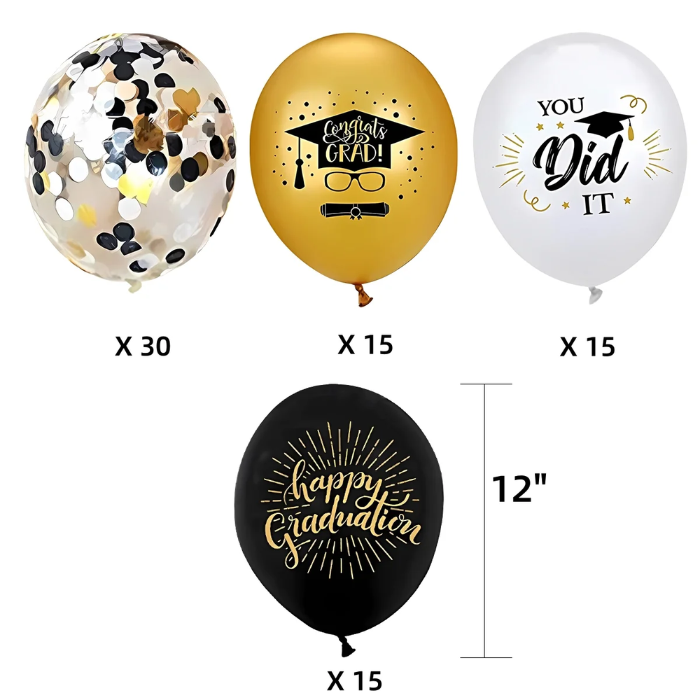 Pack of 75 Graduation Party Decoration Balloons with Balloon Ribbons
